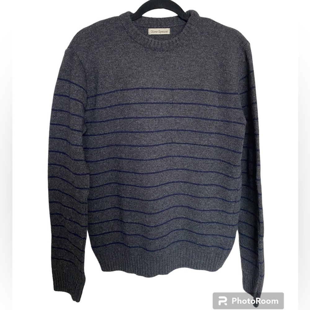 New Oliver Spencer Lambswool Gray/Striped Pullover/Sweater Size S